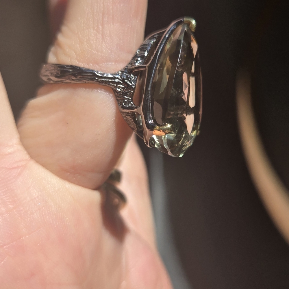 24k Green Amethyst Natural Gem Sterling Rhodium & 24k Gold Ring Sz7.5 - Picture 11 of 13